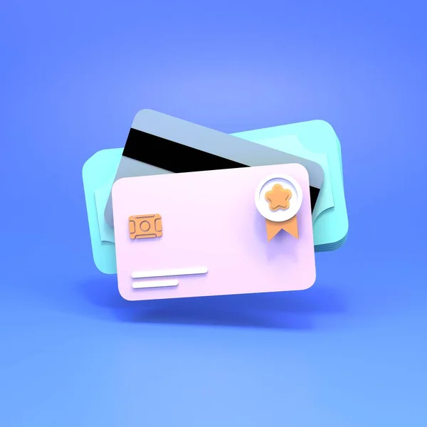 銀行カードと星評価 3Dレンダリング図 — ストック写真