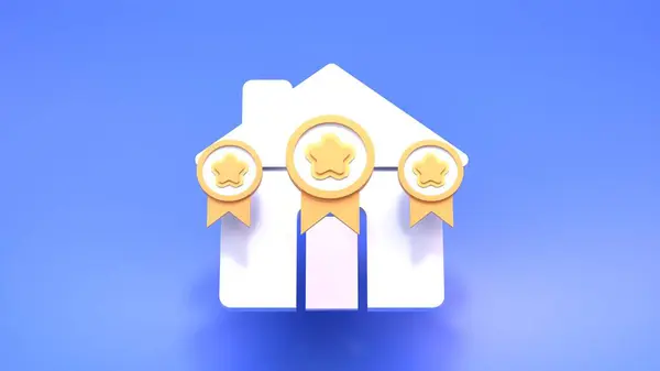 房子的标志和评级明星 房地产评级的概念 3D渲染说明 — 图库照片