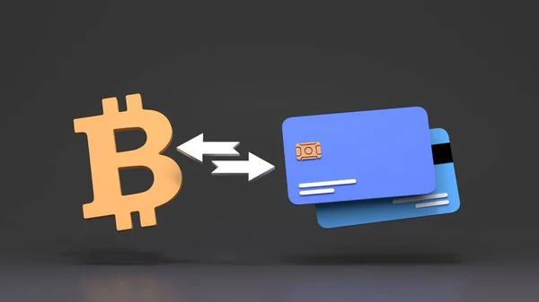 银行卡和比特币密码买卖的概念 3D渲染说明 — 图库照片