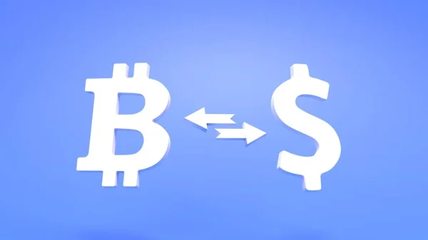 Bitcoin Znak Dolara Kryptowaluta Konwersja Pieniędzy Renderowanie — Zdjęcie stockowe