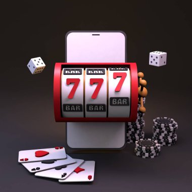 Kumar makinesi kumarhanesi unsuru, kazanan kombinasyon ve para. 3 Boyutta Görüntüle.