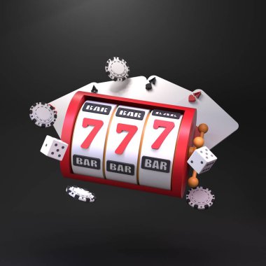 Kumar makinesi kumarhanesi elemanı kazanan kombinasyon ve kartlarla birlikte. 3 Boyutta Görüntüle.