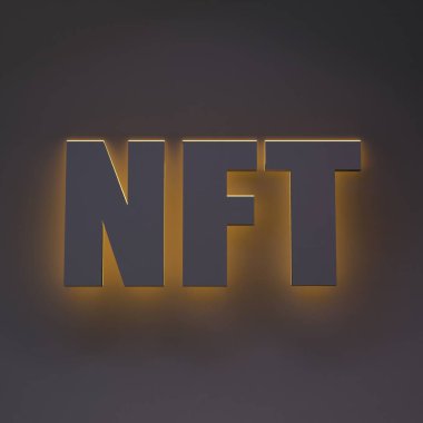 NFT metni 3 boyutlu olarak tasvir edildi. 3d hazırlayıcı.