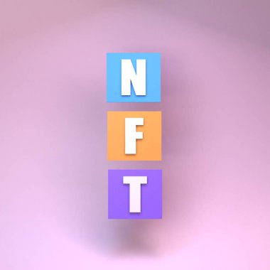 Çok renkli küplerden NFT bileşimi. Kripto konsepti. 3d hazırlayıcı.