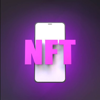 Telefon geçmişinde NFT simgesi var. 3d hazırlayıcı.