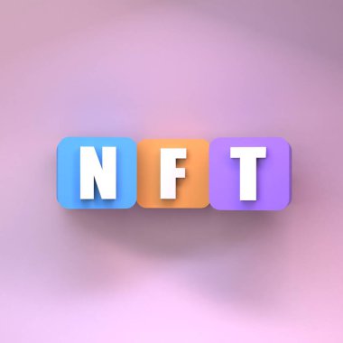 Çok renkli küplerden NFT bileşimi. Kripto konsepti. 3d hazırlayıcı.