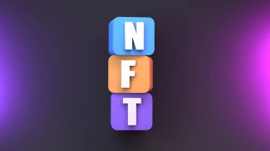 Çok renkli küplerden NFT bileşimi. Kripto konsepti. 3d hazırlayıcı.