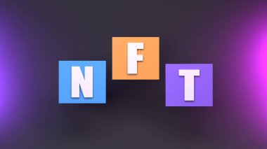 Çok renkli küplerden NFT bileşimi. Kripto konsepti. 3d hazırlayıcı.