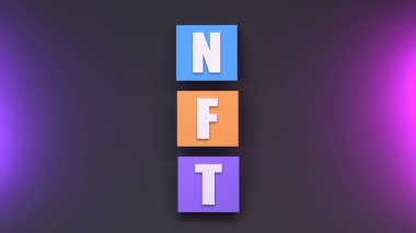 Çok renkli küplerden NFT bileşimi. Kripto konsepti. 3d hazırlayıcı.