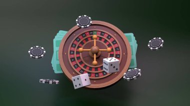 Roulette, poker table. Casino element. Render in 3d.