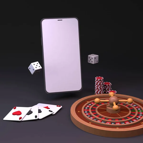 Phone Space Advertising Chips Playing Cards Casino Element Render — Stockfoto