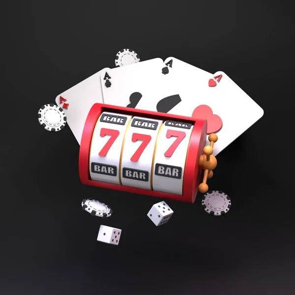 Slot Machine Casino Element Winning Combination Cards Render — Stok fotoğraf