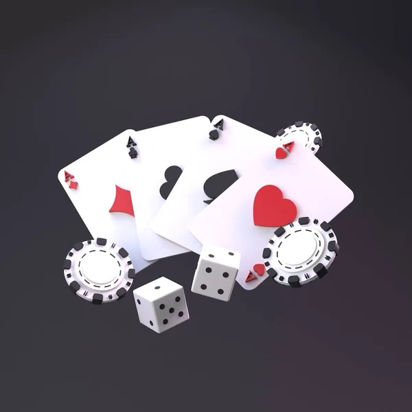 Poker Chips Playing Cards Casino Element Render — Fotografia de Stock