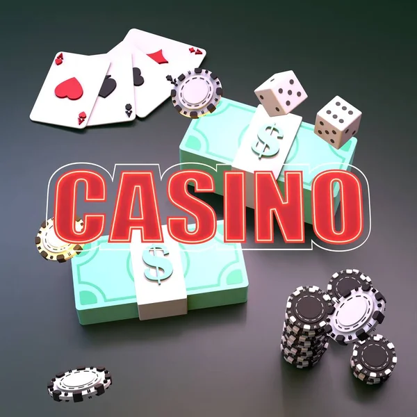 Pokermarker Spelkort Och Pengar Kasino Element Render — Stockfoto