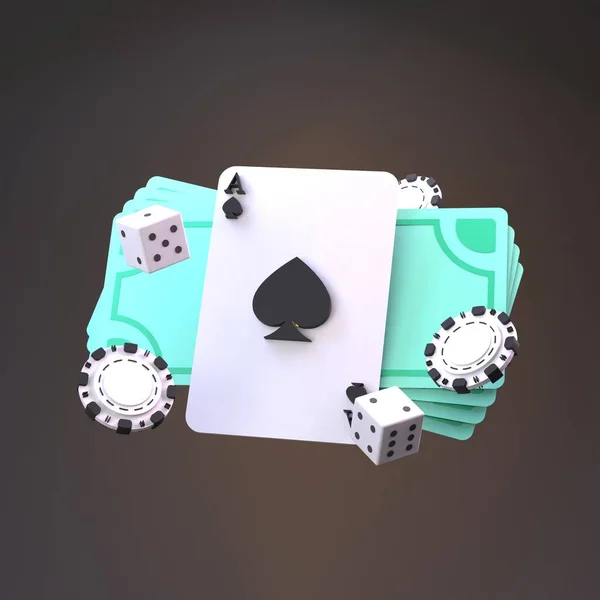 Poker Chips Playing Card Money Casino Element Render — ストック写真