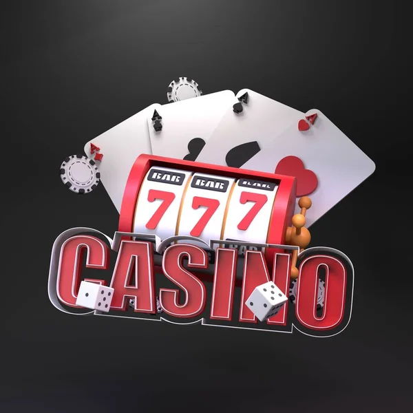 Spelautomat Casino Element Med Vinnande Kombination Och Kort Render — Stockfoto
