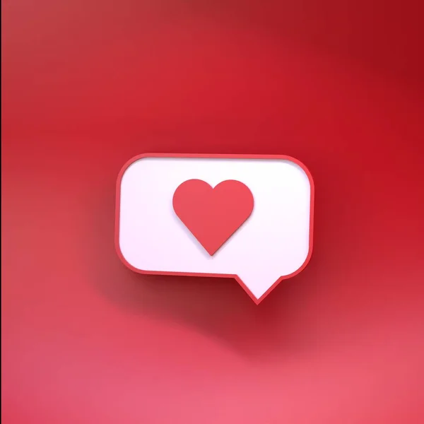 心脏图标显示在对话框中 社交媒体的概念 3D渲染 — 图库照片