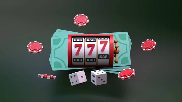 Spelautomat Casino Element Med Vinnande Kombination Och Pengar Render — Stockfoto