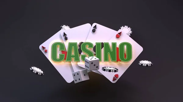 Iscrizione Casinò Fiches Carte Gioco Elemento Casinò Render — Foto Stock