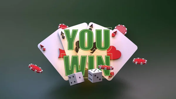 Lettering Κερδίζετε Μάρκες Πόκερ Και Παίζουν Χαρτιά Στοιχείο Καζίνο Αποτύπωση — Φωτογραφία Αρχείου