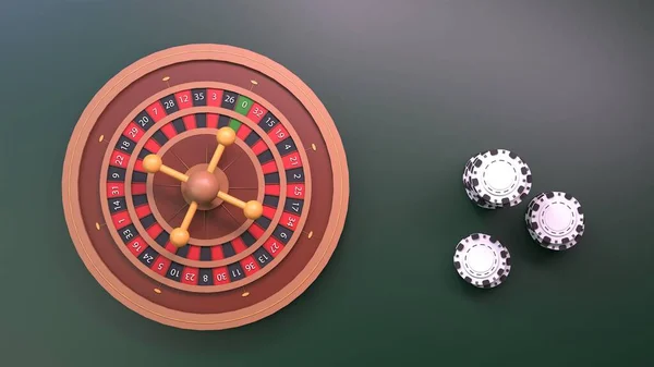 Stack Poker Chips Roulette Wheel Casino Element Render — Stock fotografie