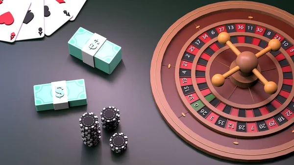 Roleta Fichas Cartas Baralho Elemento Casino Renderizar — Fotografia de Stock