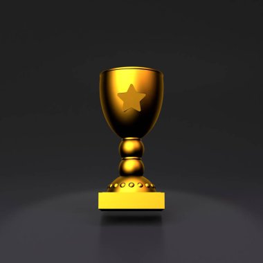 Siyah arka planda altın kupa. 3D tasvir. Yüksek kalite 3d illüstrasyon