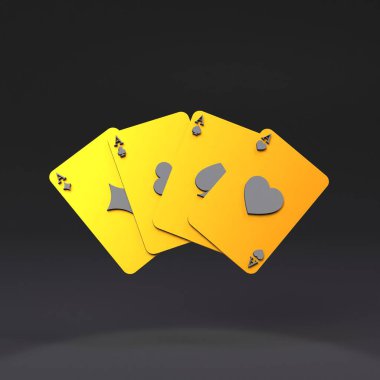 Siyah arka planda altın iskambil kartları. Kumarhane elemanları. 3D tasvir. Yüksek kalite 3d illüstrasyon