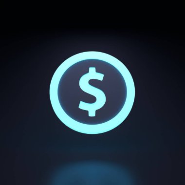 Dolar simgesi. Siyah arkaplandaki neon elementler. 3D tasvir. Yüksek kalite 3d illüstrasyon