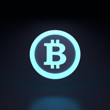 Bitcoin icon. Neon element on a black background. 3d rendering illustration. High quality 3d illustration