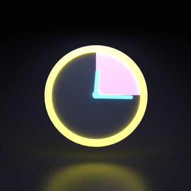 Kronometre simgesi. Siyah arkaplandaki neon elementler. 3 boyutlu canlandırma. Yüksek kalite 3d illüstrasyon