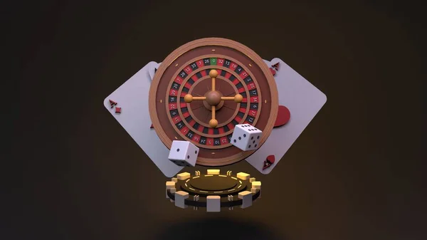 Jogar Fichas Roleta Jogar Cartas Dados Elemento Casino Renderizar Ilustração — Fotografia de Stock