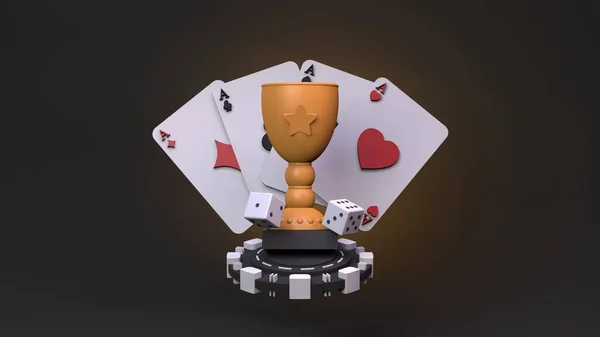 扑克和骰子 赌场元素 3D渲染说明 高质量3D插图 — 图库照片