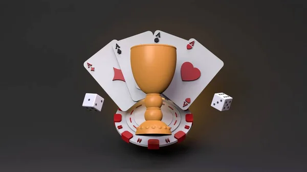 Cup Chip Playing Cards Dice Casino Element Rendering Illustration High — Foto Stock