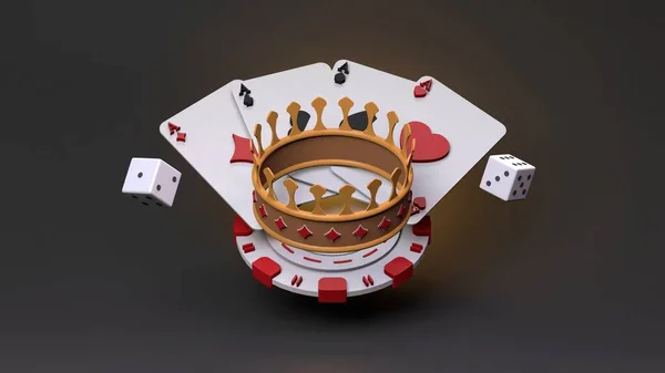 扑克牌和骰子赌场元素 3D渲染说明 高质量3D插图 — 图库照片