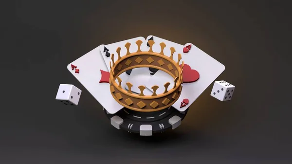 扑克牌和骰子赌场元素 3D渲染说明 高质量3D插图 — 图库照片