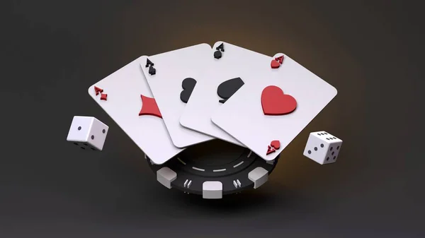 Playing Chip Playing Cards Dice Casino Element Rendering Illustration High — Foto Stock