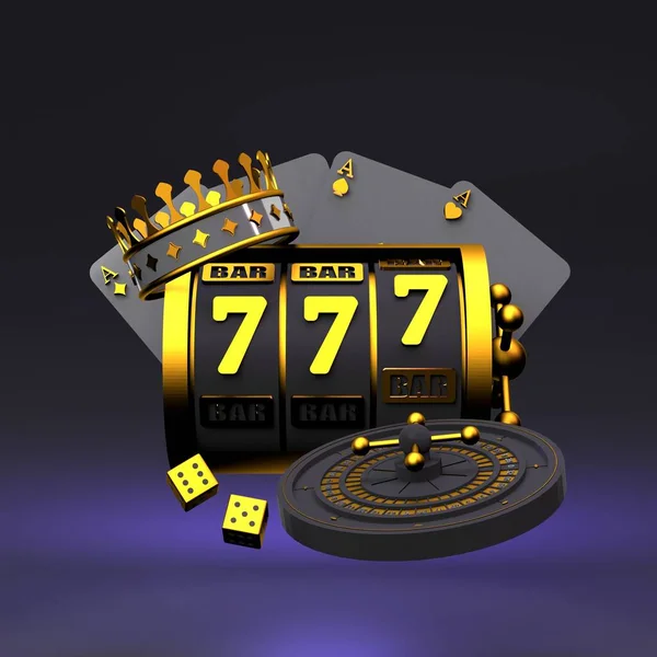 Spelautomat Spelkort Krona Tärningar Och Roulette Svarta Kasinoelement Med Guldaccenter — Stockfoto