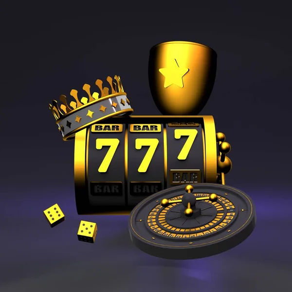 Slot Machine Roulette Crown Dice Golden Cup Black Casino Elements — Fotografia de Stock