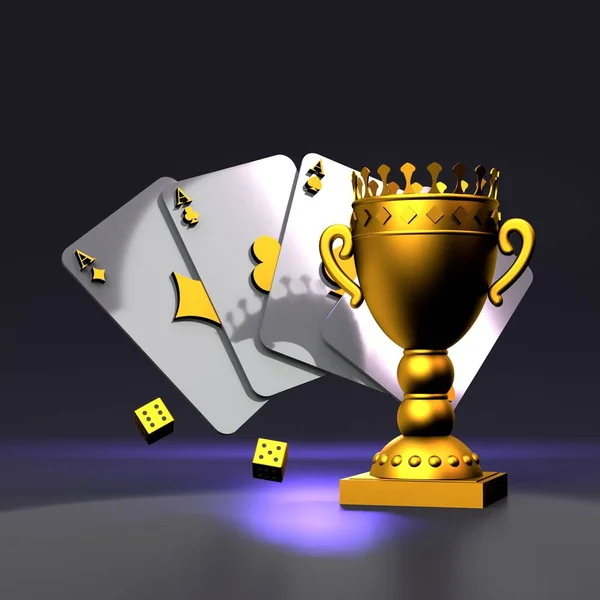 Playing Cards Dice Goblet Black Casino Elements Gold Accents Rendering — Φωτογραφία Αρχείου