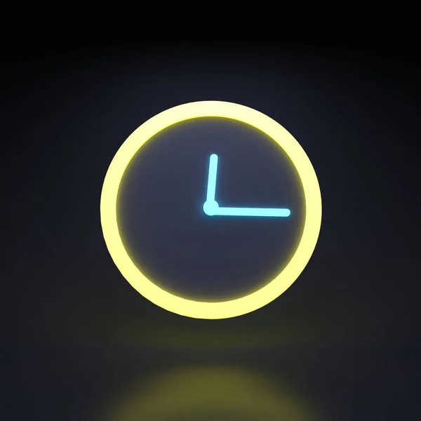 Klocka Ikonen Neon Inslag Svart Bakgrund Renderande Illustration Hög Kvalitet — Stockfoto