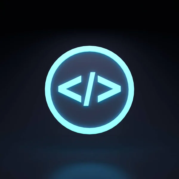 Web Code Icon Neon Element Black Background Rendering Illustration High — Stockfoto