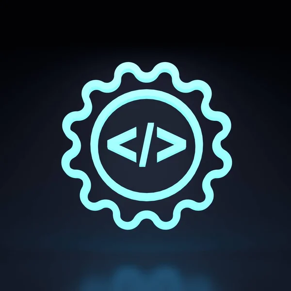 Web Code Icon Gear Neon Element Black Background Rendering Illustration — Stockfoto