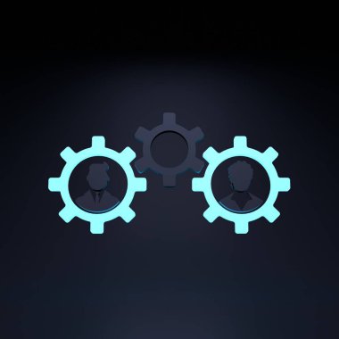 Neon vitesler, adamım, siyah arka plana karşı ayarlar. 3 boyutlu canlandırma. Yüksek kalite 3d illüstrasyon