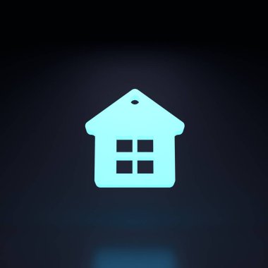 Siyah arka planda ev neon ikonu. 3d resimleme.