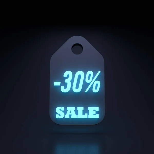 Försäljning Trettio Procent Ikon Med Neon Element Renderande Illustration Hög — Stockfoto