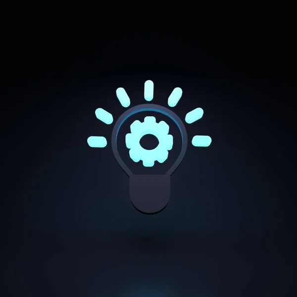 Gloeilamp Neon Icoon Met Versnelling Zwarte Achtergrond Idee Innovatieconcept Weergave — Stockfoto
