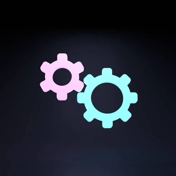 Settings Icon Two Gears Neon Elements Black Background Rendering Illustration — Stock Photo, Image