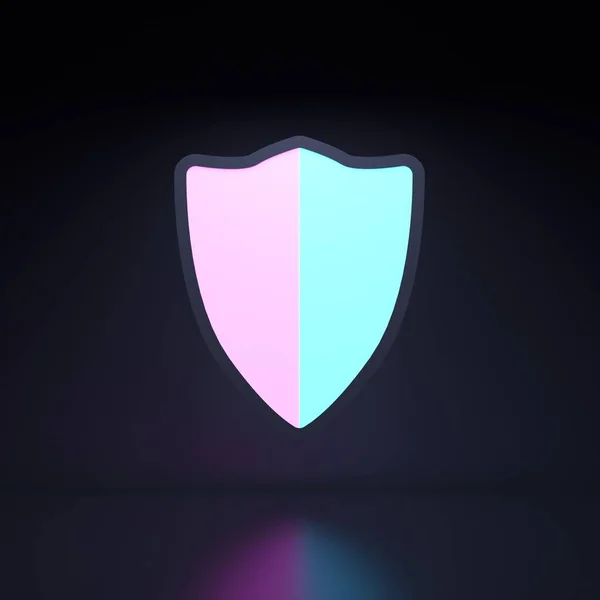 Neon Shield Black Background Protection Concept Rendering Illustration High Quality — Stock Photo, Image