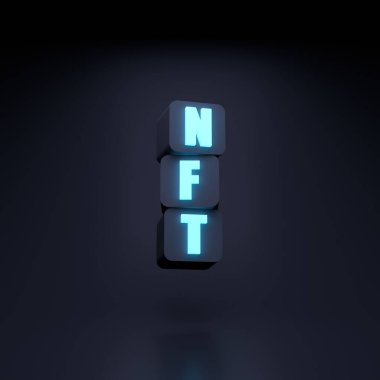 NFT neon ikonu. 3d resimleme.